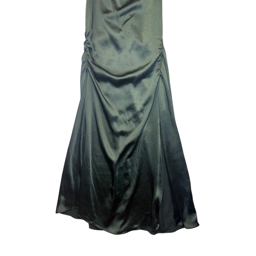 Grade & Gather Satin Mock Neck Ruched Midi Dress Dark Green Sleeveless Large - Picture 5 of 11